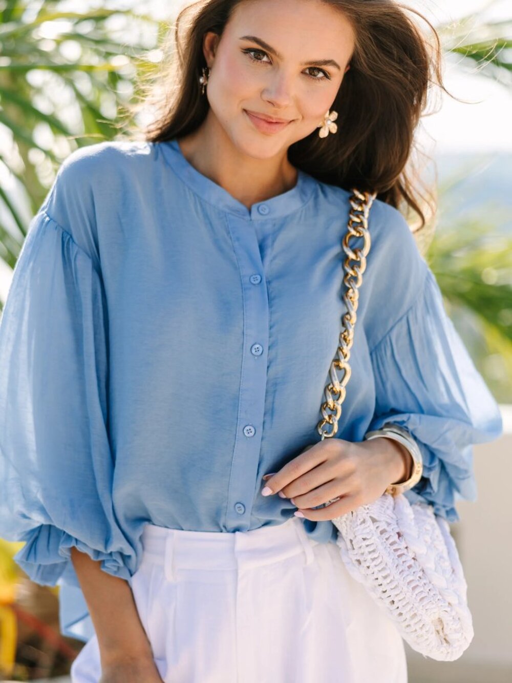 NWT Fate Far From Over Light Blue Puff Sleeve Blouse Small